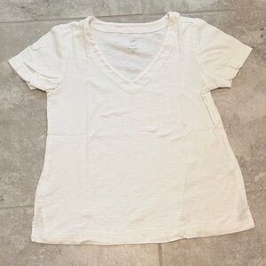 J. Jill Pima Slub Knit V-Neck Tee | White | XS Petite